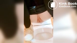 Scat girl in public toilet..