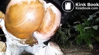 Wetting mess and scat smearing in the dark woods..