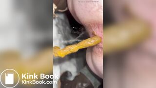 Dirty hairy ass slut shitting and pissing on the snow