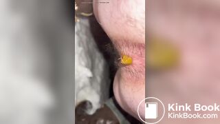 Dirty hairy ass slut shitting and pissing on the snow