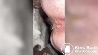 Dirty hairy ass slut shitting and pissing on the snow