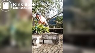 Naughty girl poops in the park..