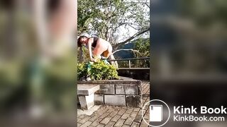 Naughty girl poops in the park..