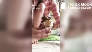 Hot cute girl making shit ice cream