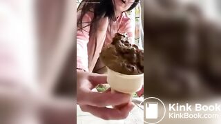 Hot cute girl making shit ice cream