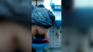 Asian girl squatting toilet poo and wipe