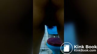 Asian girl squatting toilet poo and wipe