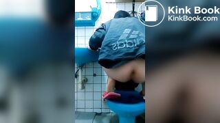 Asian girl squatting toilet poo and wipe