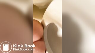 Cute girl quick poop into toilet