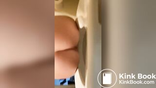 Cute girl quick poop into toilet