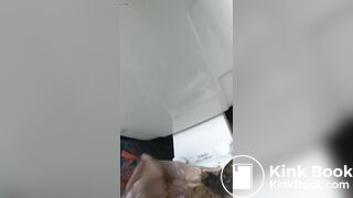 Girl shits a messy pile on the toilet lid