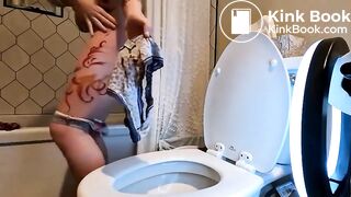 Toilet poo and wipe with her undies..