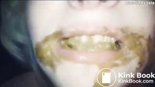 Slave bitch licks and sucks shit from her man's feet