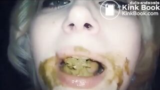 Slave bitch licks and sucks shit from her man's feet