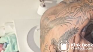 Aussie enema with a douche