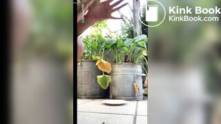 Hot girl shitting outdoors on a plate