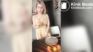 Hot girl making a piss and shit dinner for herself