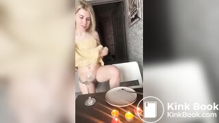 Hot girl making a piss and shit dinner for herself