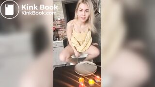 Hot girl making a piss and shit dinner for herself