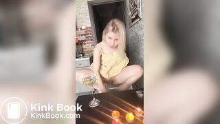 Hot girl making a piss and shit dinner for herself