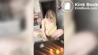 Hot girl making a piss and shit dinner for herself