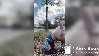 Womsn pooping outside public in nature