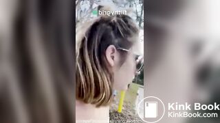 Womsn pooping outside public in nature