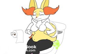 Braixen using the bathroom