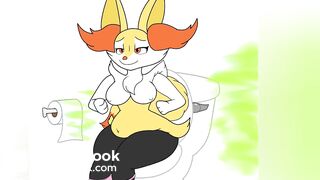 Braixen using the bathroom