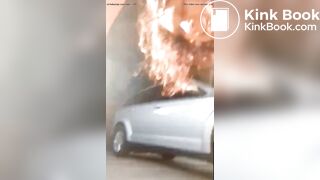 Cute girl shitting in her car garage