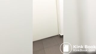 Blond girl pooping on toilet floor