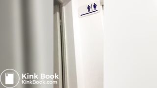 Blond girl pooping on toilet floor
