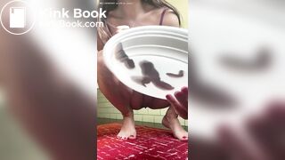 Hot girl making a piss drink and shit meal