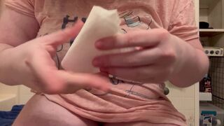 Cleaning up and showing off my wet/shitty panties