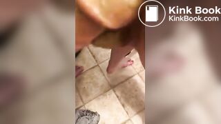 Chubby babe shits, smears, sucks a cock, masturbates
