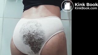 1eaky shit in white panties