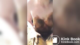 Tiny girl, huge shit, full body smearing