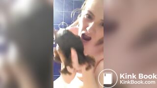 Tiny girl, huge shit, full body smearing