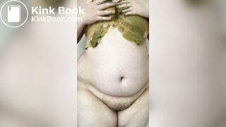 SSBBW smears her green shit on her big belly and tits