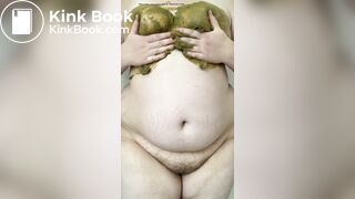 SSBBW smears her green shit on her big belly and tits