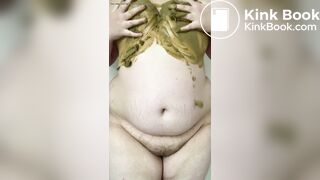 SSBBW smears her green shit on her big belly and tits