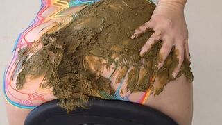 Big poop in rainbow lingerie