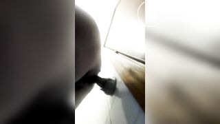 BIG ASS BABE PUSHES POOPS ON WALL DILDO