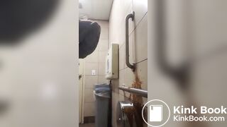 Girl shits all over a public toilet