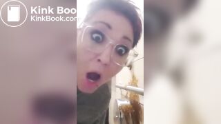 Girl shits all over a public toilet