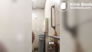 Girl shits all over a public toilet