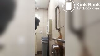 Girl shits all over a public toilet