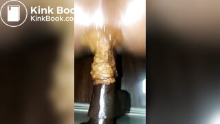 She fucks herself with a dildo and shits