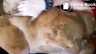 Nasty poop covered curvy slut in scat fuck