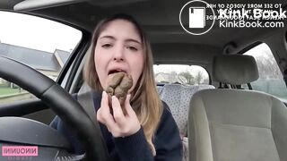 French Slut Eating Shit in Car